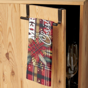 Elegant Rood en Goud Feestelijk Plaid Theedoek