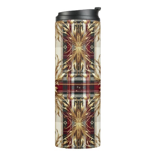 Elegant Rood en Goud Feestelijk Plaid Thermosbeker (Gedraaid links)