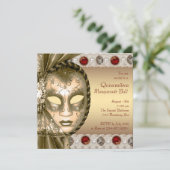Elegant rood en goud Masquerade Party Kaart (Staand voorkant)