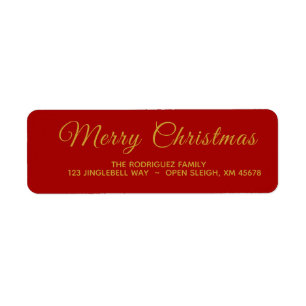 Elegant rood en goud Merry Christmas Address Label