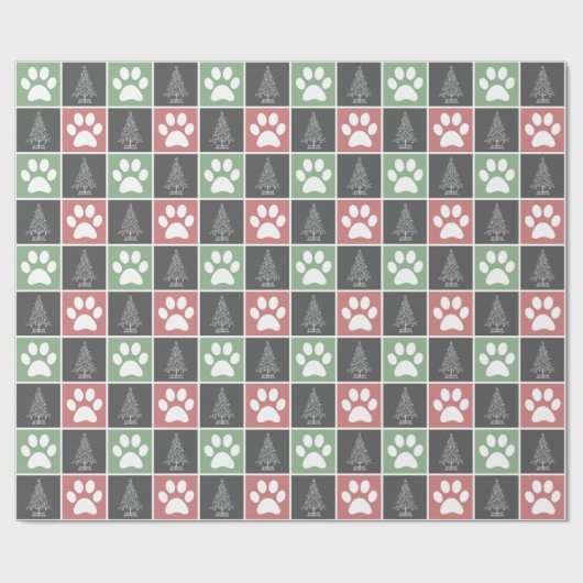 Elegant rood en groen Kerstmis Paw Print Patroon Cadeaupapier (Vlak)