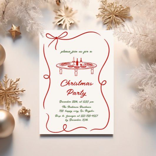 Elegant rood en groen script kerstfeest kaart