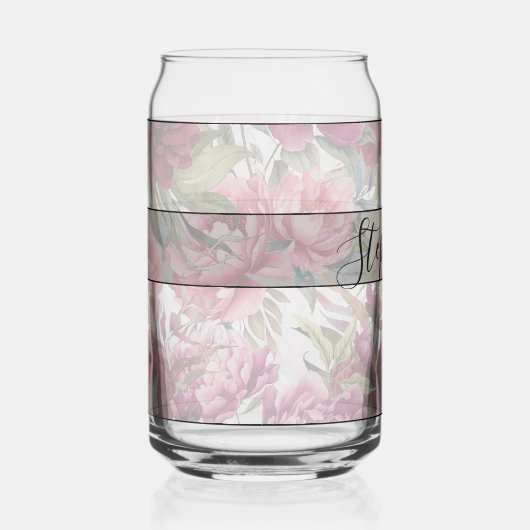 Elegant  rood en roze bloemenmonogram blikvorm glas (Rechts)