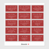 Elegant rood en wit bruiloft individueel adres sticker (Vel)
