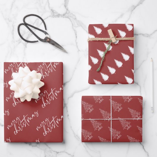 Elegant Rood en Wit Kerstmis Inpakpapier Vel (Voorkant)