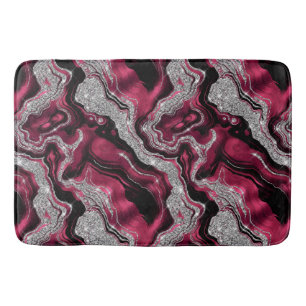 Elegant rood en zilver glinsterend agaat patroon badmat