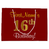 Elegant, rood, Faux Gold 16e verjaardag; Naam op m Large Cadeautasje (Achterkant)