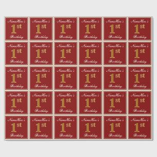 Elegant, rood, Faux Gold 1st geboortedag + aangepa Cadeaupapier