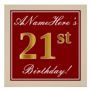 Elegant, rood, Faux Gold 21st verjaardag; Naam op Perfect Poster