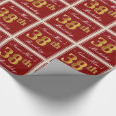 Elegant, rood, Faux Gold 38th Birthday; Naam op ma Cadeaupapier (Hoek)