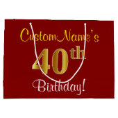 Elegant, rood, Faux Gold 40th Birthday; Naam op ma Large Cadeauzakje (Achterkant)
