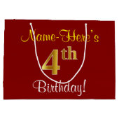 Elegant, rood, Faux Gold 4th Birthday + aangepaste Large Cadeautasje (Achterkant)