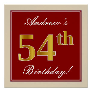 Elegant, rood, Faux Gold 54th Birthday; Naam op ma Perfect Poster