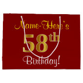 Elegant, rood, Faux Gold 58th Birthday; Naam op ma Groot Cadeauzakje (Achterkant)