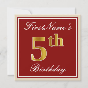 Elegant, rood, Faux Gold 5th Birthday + aangepaste Kaart