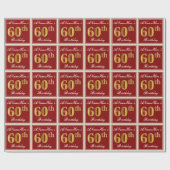 Elegant, rood, Faux Gold 60th Birthday; Naam op ma Cadeaupapier (Vlak)