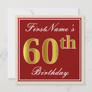 Elegant, rood, Faux Gold 60th Birthday; Naam op ma Kaart