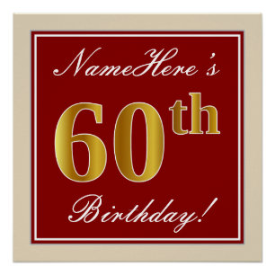 Elegant, rood, Faux Gold 60th Birthday; Naam op ma Perfect Poster