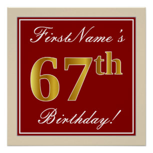 Elegant, rood, Faux Gold 67th Birthday; Naam op ma Perfect Poster