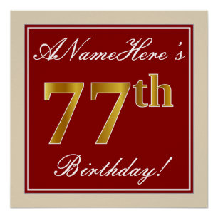 Elegant, rood, Faux Gold 77th Birthday; Naam op ma Perfect Poster
