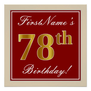 Elegant, rood, Faux Gold 78th Birthday; Naam op ma Perfect Poster