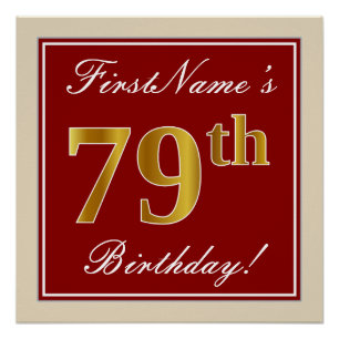 Elegant, rood, Faux Gold 79th Birthday; Naam op ma Perfect Poster