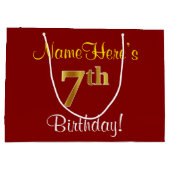 Elegant, rood, Faux Gold 7th Birthday + aangepaste Large Cadeautasje (Achterkant)