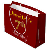 Elegant, rood, Faux Gold 7th Birthday + aangepaste Large Cadeautasje (Achterkant Gekanteld)