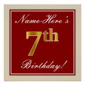 Elegant, rood, Faux Gold 7th Birthday + aangepaste Perfect Poster (Voorkant)