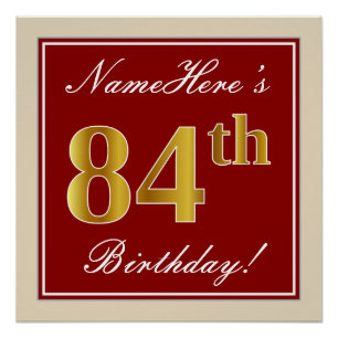 Elegant, rood, Faux Gold 84th Birthday; Naam op ma Perfect Poster