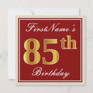 Elegant, rood, Faux Gold 85th Birthday; Naam op ma Kaart