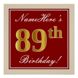 Elegant, rood, Faux Gold 89th Birthday; Naam op ma Perfect Poster