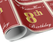 Elegant, rood, Faux Gold 8th Birthday + aangepaste Cadeaupapier (Rol Hoek)