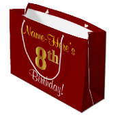 Elegant, rood, Faux Gold 8th Birthday + aangepaste Large Cadeautasje (Achterkant Gekanteld)