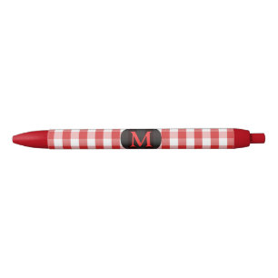 Elegant Rood Geruit Patroon Gepersonaliseerde Mono Rode Inkt Pen