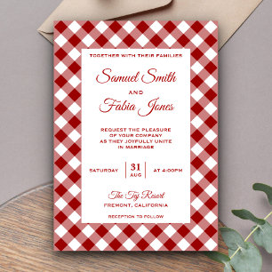 Elegant rood gingham patroon bruiloft uitnodiging