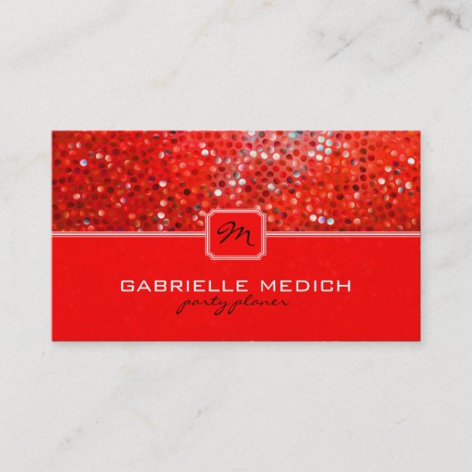 Elegant rood Glitter Party Planner Visitekaartje (Voorkant)