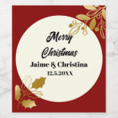 Elegant rood goud en ivoor aangepaste vrolijke ker wijn etiket (Enkel label)