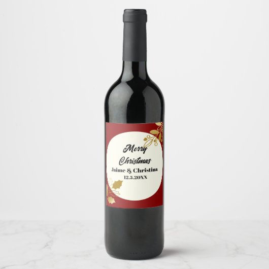 Elegant rood goud en ivoor aangepaste vrolijke ker wijn etiket (Voorkant)