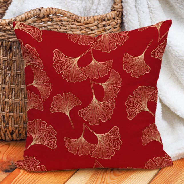 Elegant rood goud Ginko bladeren Kussen (Elegant red and gold ginko pillow)