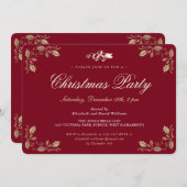 Elegant rood goud Holly kerstfeest Kaart (Voorkant / Achterkant)