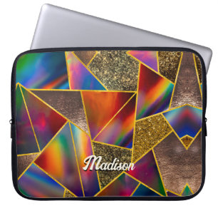 Elegant rood goud holografisch geometrisch laptop sleeve