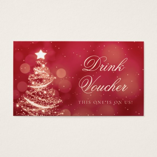 Elegant Rood & Goud Kerst Bruiloft Drink Voucher Visitekaartje (Voorkant)