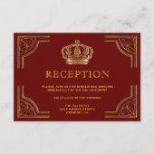 Elegant rood goud kroonbruiloft receptie informatiekaartje (Voorkant)