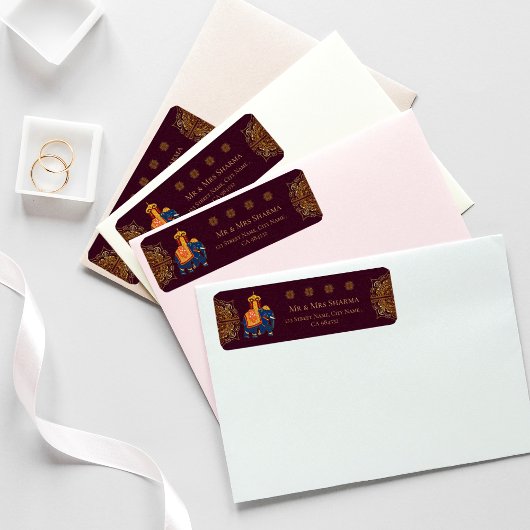 Elegant rood goud mandala indiase bruiloft adres etiket