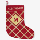 Elegant rood goud monogram personaliseren kleine kerstsok (Voorkant)