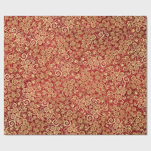 Elegant rood & goud spiraalpatroon Boho Kerst Cadeaupapier (Vlak)