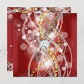 Elegant Rood Goud Wit Diamanten Verjaardagsfeest Kaart (Voorkant / Achterkant)