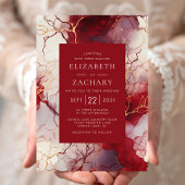 Elegant rood goud wit marmer bruiloft kaart