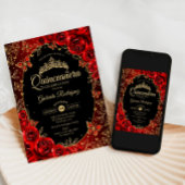 Elegant Rood Goud Zwart Quinceanera Kaart